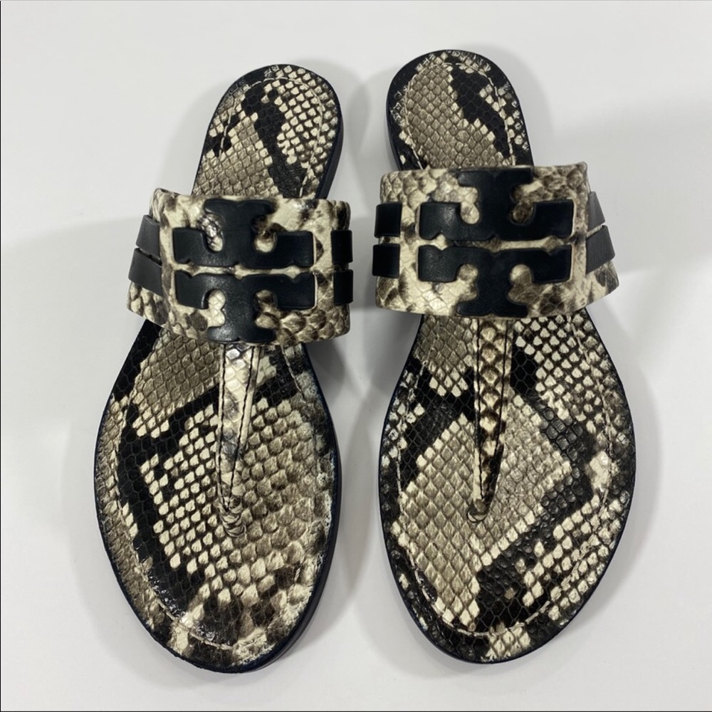 New Tory Burch Leigh Leather Logo Thong Flip Flop !